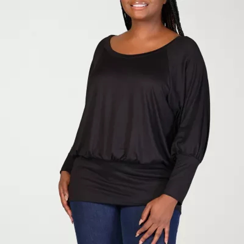 24seven Comfort Apparel Womens Scoop Neck Long Sleeve Plus Blouse