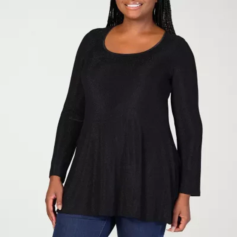 24seven Comfort Apparel Plus Womens Scoop Neck Long Sleeve Tunic Top