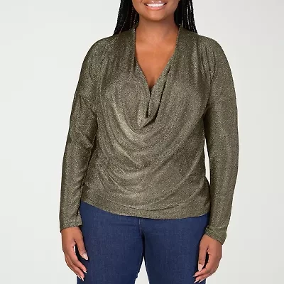 24seven Comfort Apparel Womens Plus Cowl Neck Long Sleeve Blouse