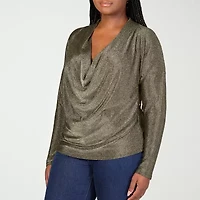 24seven Comfort Apparel Womens Plus Cowl Neck Long Sleeve Blouse