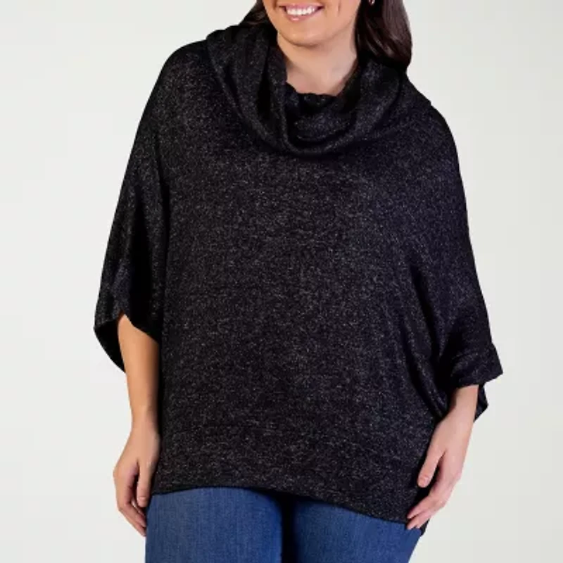 24seven Comfort Apparel Womens Cowl Neck Elbow Sleeve Plus Blouse