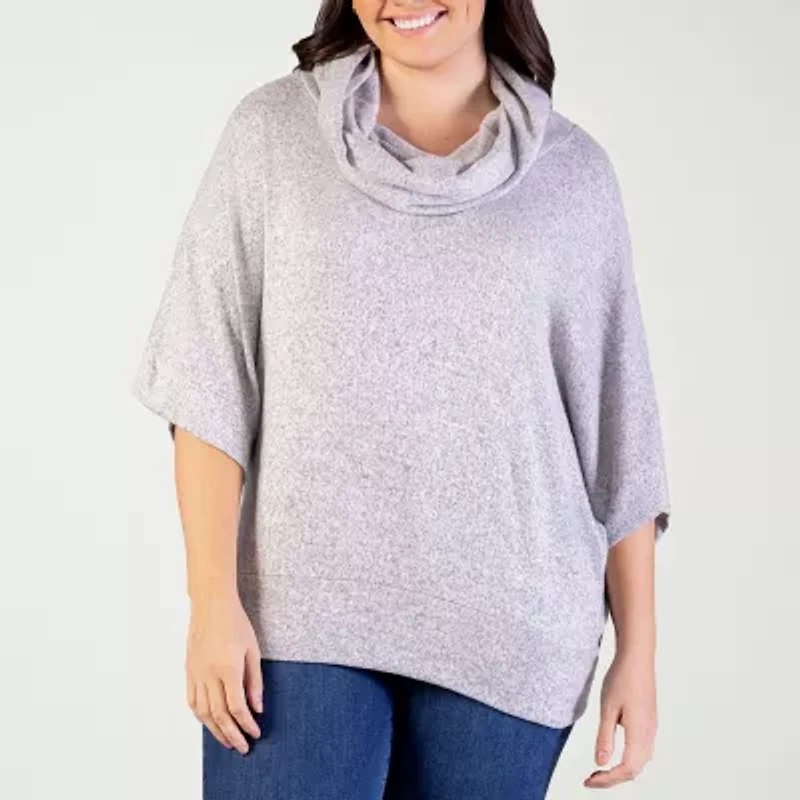 24seven Comfort Apparel Womens Plus Cowl Neck Elbow Sleeve Blouse