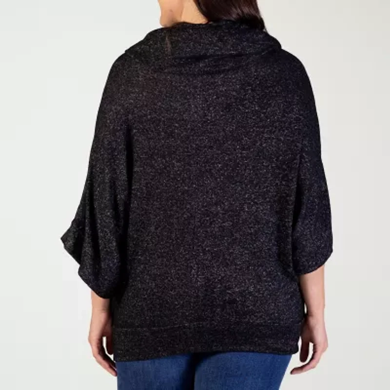24seven Comfort Apparel Womens Cowl Neck Elbow Sleeve Plus Blouse