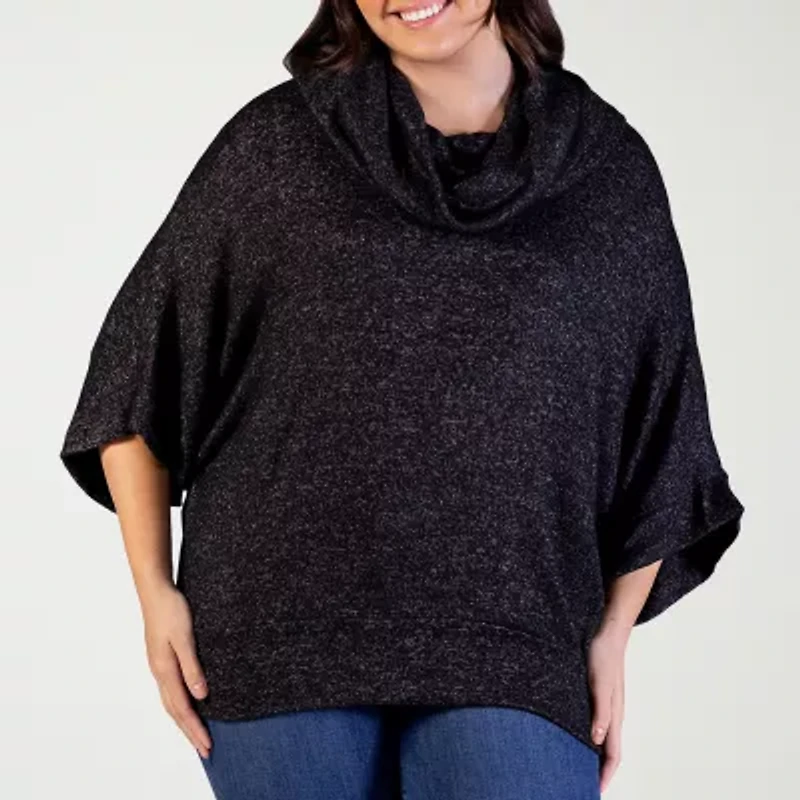 24seven Comfort Apparel Womens Cowl Neck Elbow Sleeve Plus Blouse