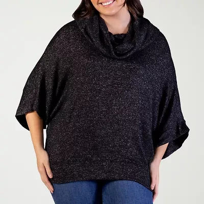 24seven Comfort Apparel Womens Cowl Neck Elbow Sleeve Plus Blouse
