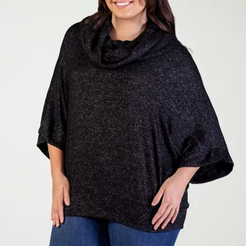 24seven Comfort Apparel Womens Cowl Neck Elbow Sleeve Plus Blouse