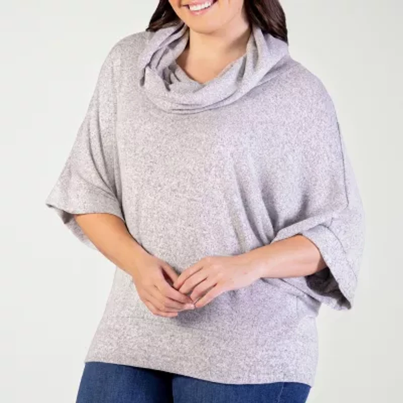 24seven Comfort Apparel Womens Plus Cowl Neck Elbow Sleeve Blouse