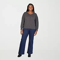 24seven Comfort Apparel Womens V Neck Long Sleeve Plus Blouse