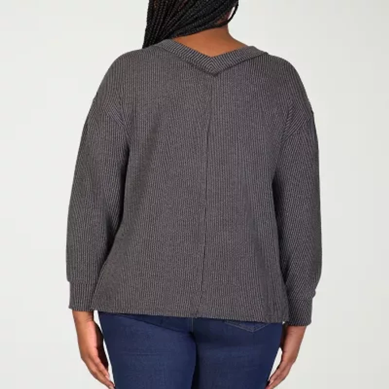 24seven Comfort Apparel Womens V Neck Long Sleeve Plus Blouse