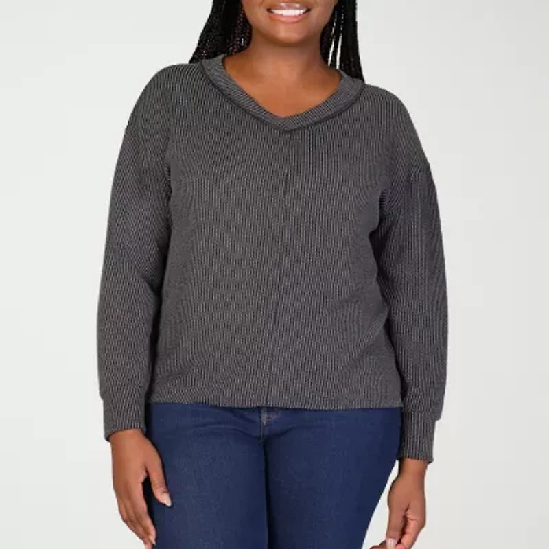 24seven Comfort Apparel Womens V Neck Long Sleeve Plus Blouse