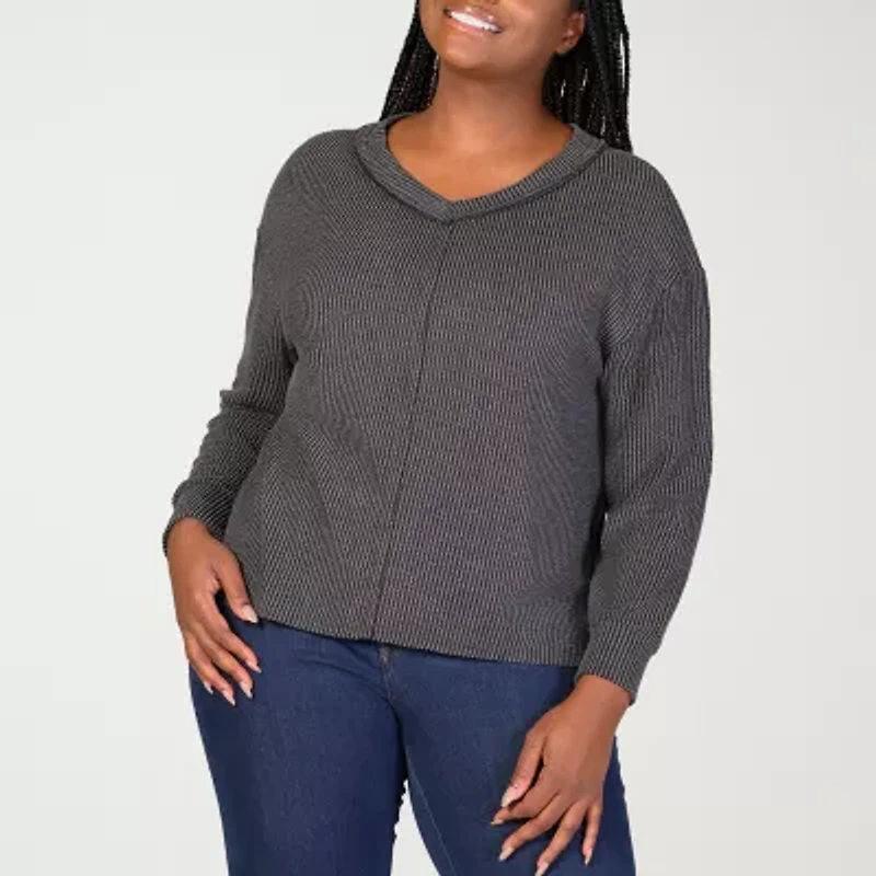 24seven Comfort Apparel Womens V Neck Long Sleeve Plus Blouse
