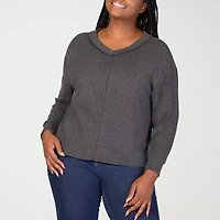 24seven Comfort Apparel Womens V Neck Long Sleeve Plus Blouse