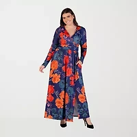 24seven Comfort Apparel Womens Plus Long Sleeve Floral Maxi Dress