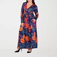 24seven Comfort Apparel Womens Plus Long Sleeve Floral Maxi Dress