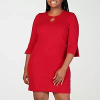 24seven Comfort Apparel Womens Plus Keyhole Neck Elbow Sleeve Shift Dress