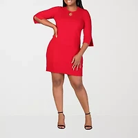 24seven Comfort Apparel Womens Plus Keyhole Neck Elbow Sleeve Shift Dress