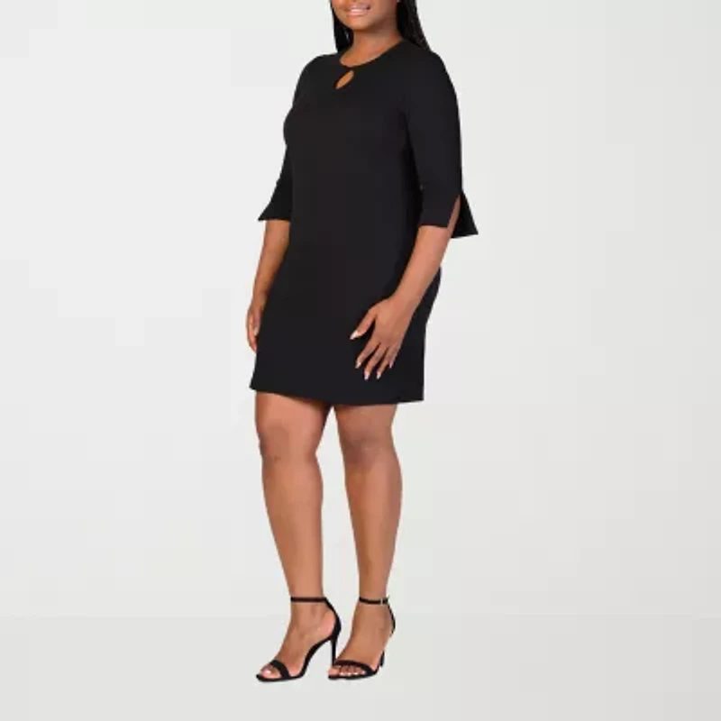 24seven Comfort Apparel Womens Elbow Sleeve Plus Shift Dress