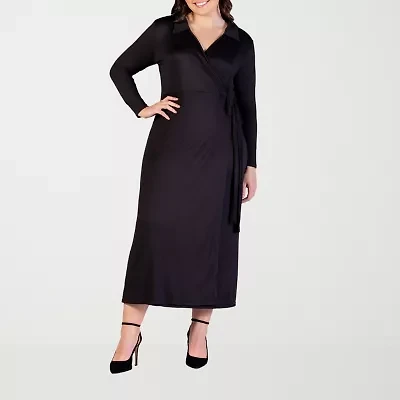 24seven Comfort Apparel Womens Long Sleeve Geometric Plus Maxi Dress