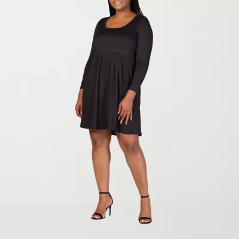 24seven Comfort Apparel Womens Plus Long Sleeve A-Line Dress
