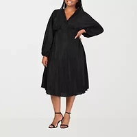 24seven Comfort Apparel Womens Long Sleeve Midi Plus A-Line Dress