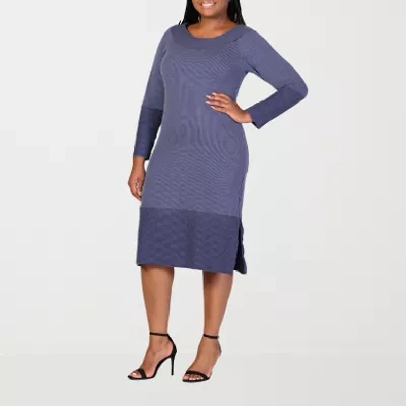 24seven Comfort Apparel Womens Plus Long Sleeve Sweater Dress