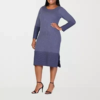 24seven Comfort Apparel Womens Plus Long Sleeve Sweater Dress