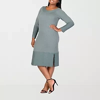 24seven Comfort Apparel Womens Plus Long Sleeve Sweater Dress