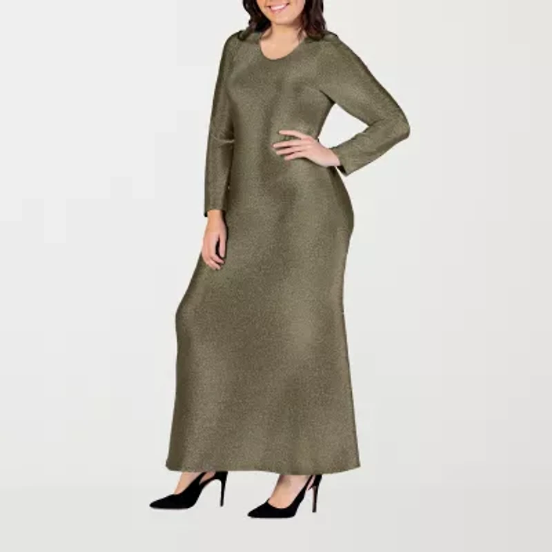 24seven Comfort Apparel Womens Plus Long Sleeve Maxi Dress