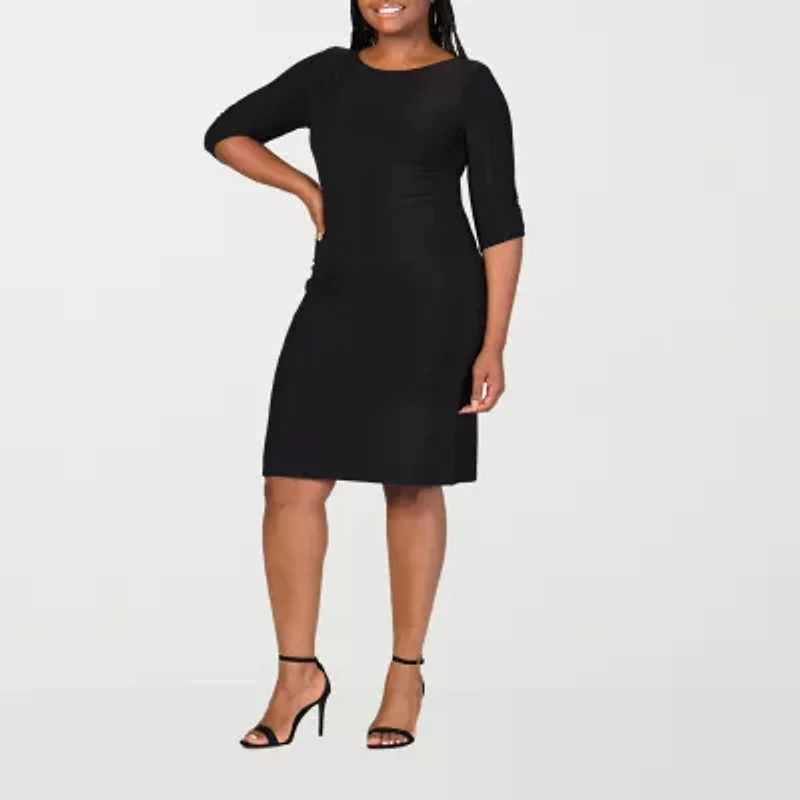 24seven Comfort Apparel Womens Elbow Sleeve Plus A-Line Dress
