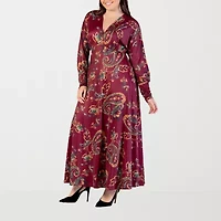 24seven Comfort Apparel Womens Long Sleeve Paisley Plus Maxi Dress