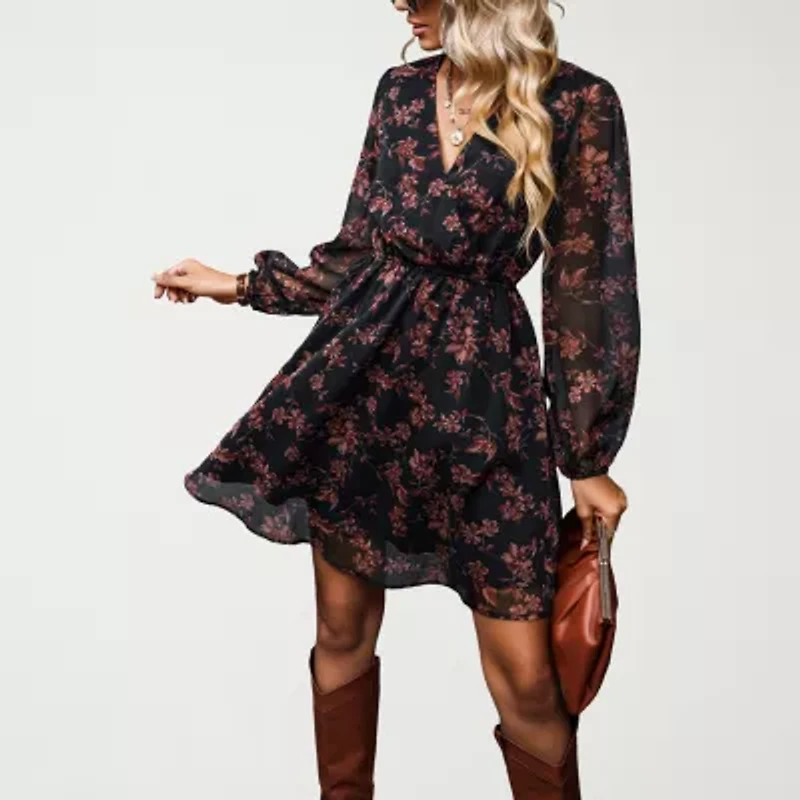 CUPSHE Womens Long Sleeve Floral Peasant Dress