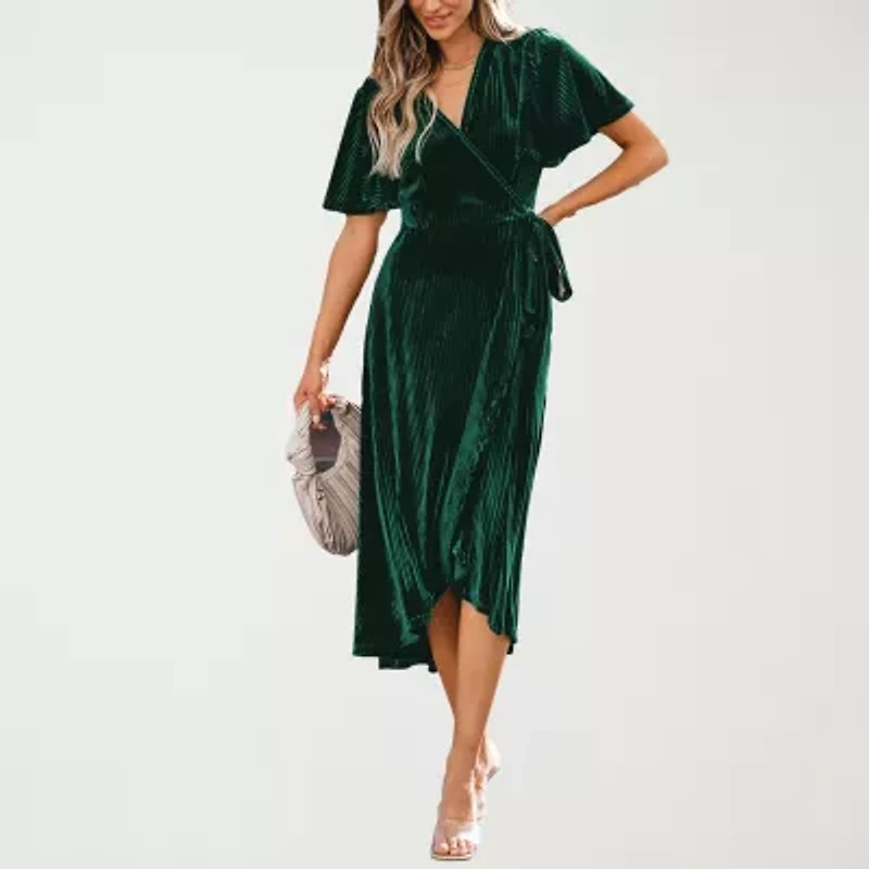 CUPSHE Womens Elbow Sleeve Midi Wrap Dress