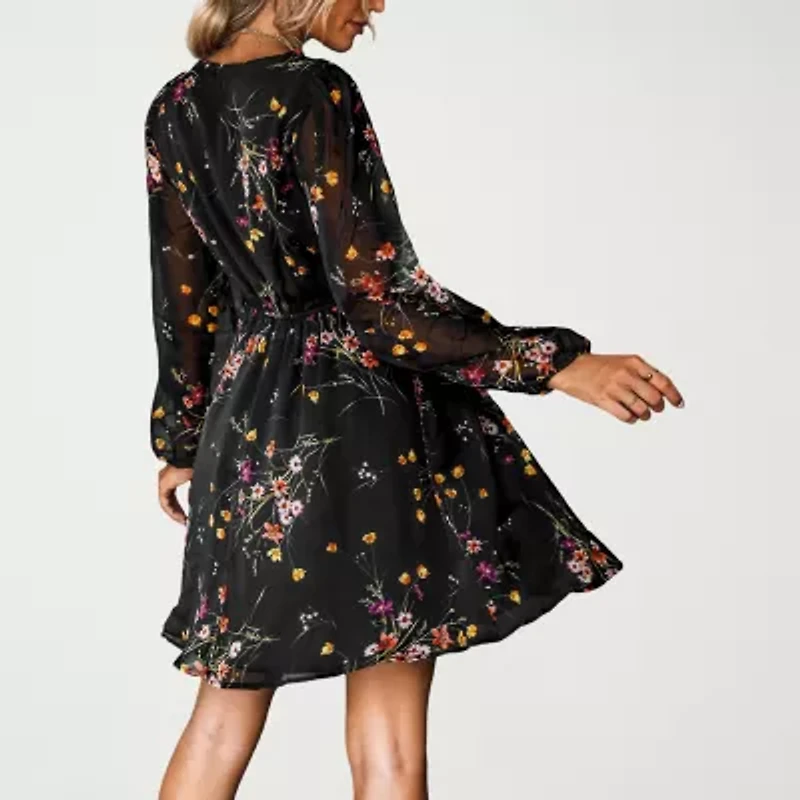 CUPSHE Womens Long Sleeve Floral Peasant Dress