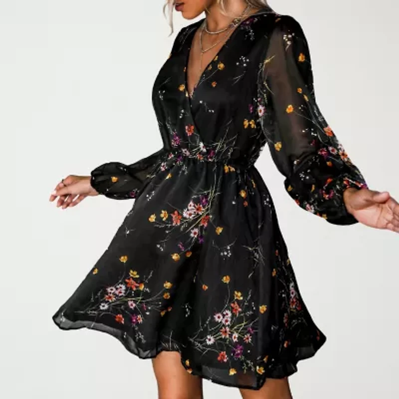 CUPSHE Womens Long Sleeve Floral Peasant Dress