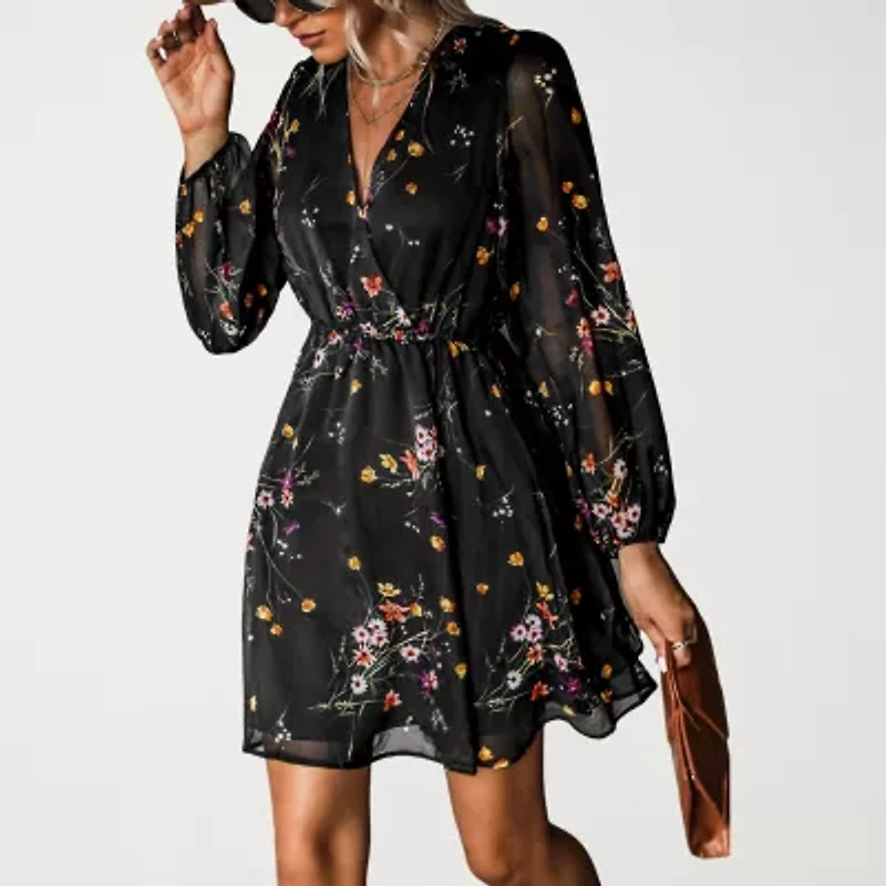 CUPSHE Womens Long Sleeve Floral Peasant Dress