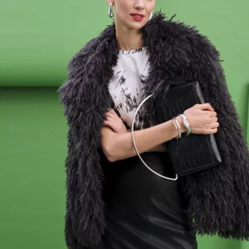 Worthington Womens Faux Fur Midweight Coat