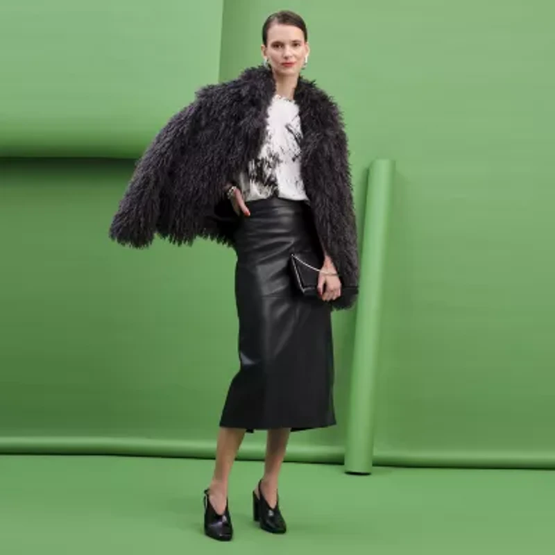 Worthington Womens Faux Fur Midweight Coat