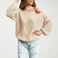 CUPSHE Womens High Neck Cut Outs Long Sleeve Pullover Sweater