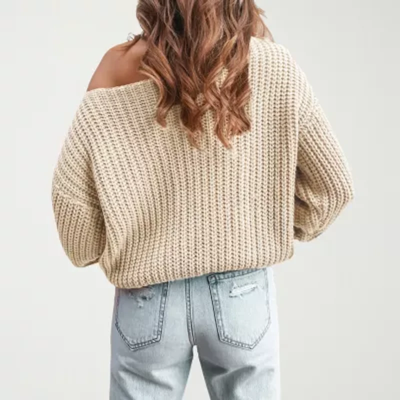 CUPSHE Womens High Neck Cut Outs Long Sleeve Pullover Sweater