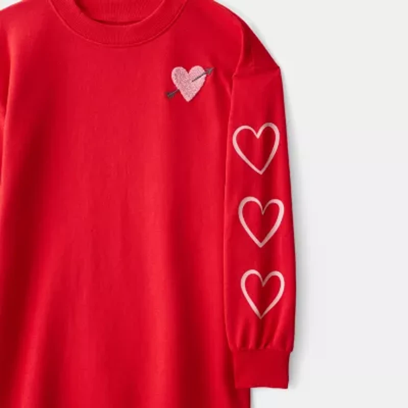Carter's Big Kid Girls Long Sleeve Cuffed Hearts Sweatshirt Dress