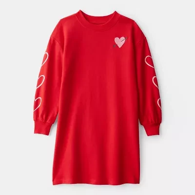 Carter's Big Kid Girls Long Sleeve Cuffed Hearts Sweatshirt Dress
