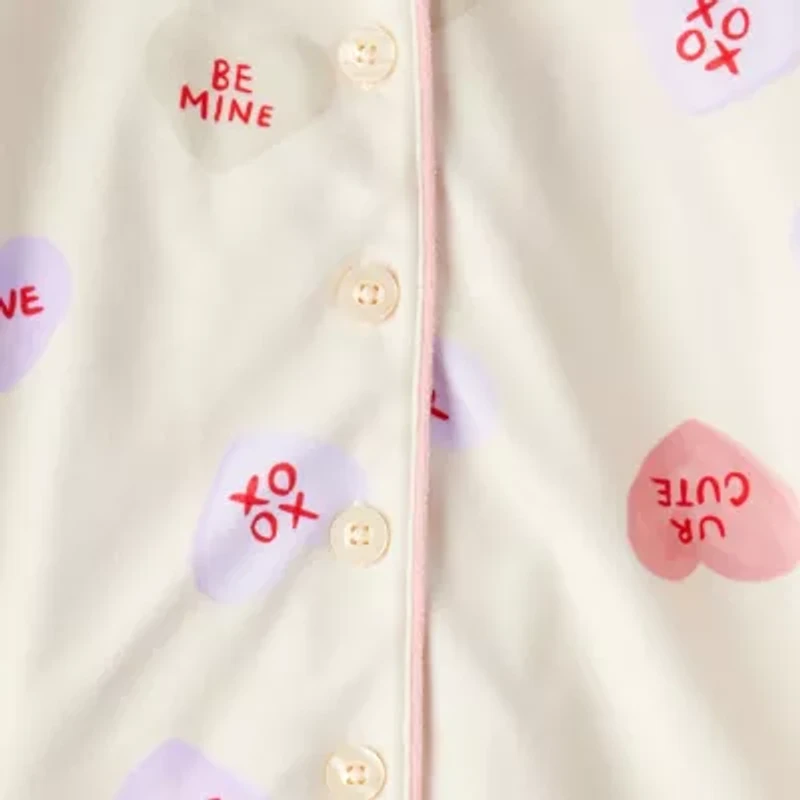 Carter's Conversation Heart Little & Big Kid Girls Fleece Long Sleeve 2-pc. Pajama Sets