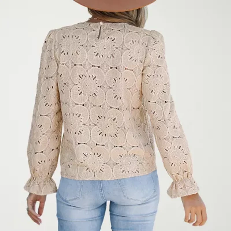 CUPSHE Womens Round Neck Long Sleeve Blouse