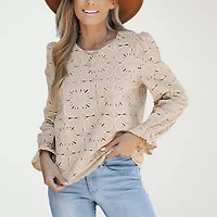 CUPSHE Womens Round Neck Long Sleeve Blouse