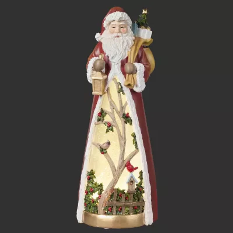 Roman 14h Lighted Swirl Santa With Cardinals Christmas Tabletop Decor