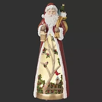Roman 14h Lighted Swirl Santa With Cardinals Christmas Tabletop Decor