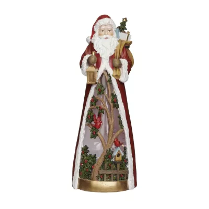 Roman 14h Lighted Swirl Santa With Cardinals Christmas Tabletop Decor