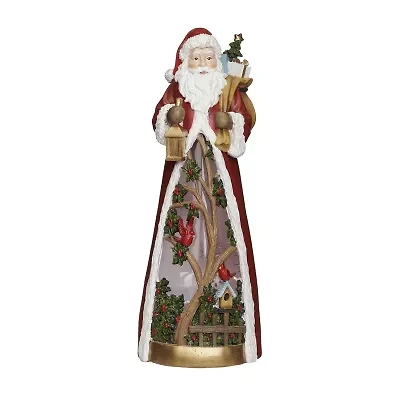 Roman 14h Lighted Swirl Santa With Cardinals Christmas Tabletop Decor