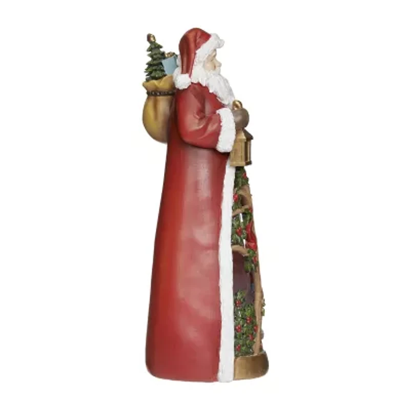 Roman 14h Lighted Swirl Santa With Cardinals Christmas Tabletop Decor