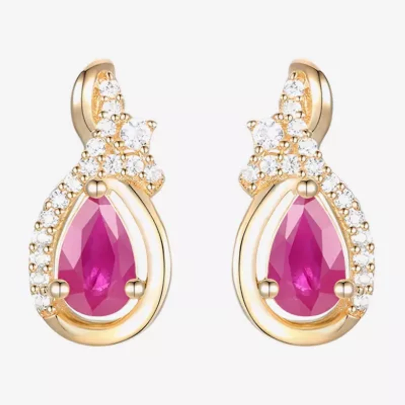 (J-K/I2-I3) Womens Gemstone and 1/10 CT. T.W. Natural Diamond 10K Gold Pear Drop Earrings